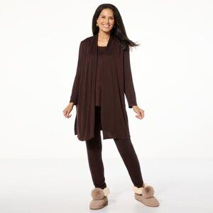 Nina Leonard 3Pc Shawl Cardigan Tank and Pant Set Size Medium Coffee Bean Multi